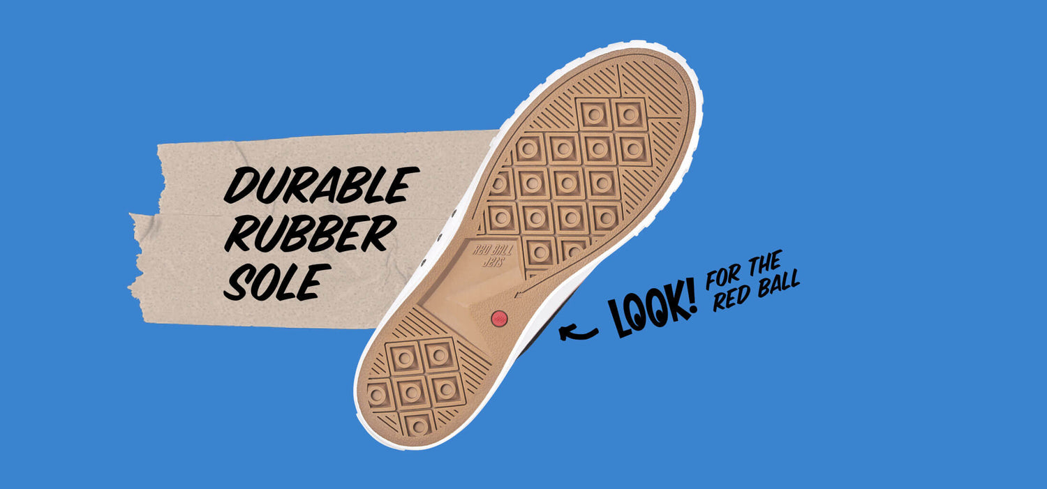 Durable rubber sole look for the red ball