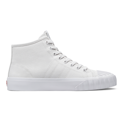 White high-top sneaker on a white background