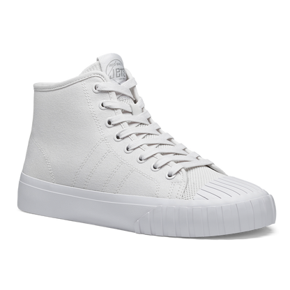 White high-top sneaker on a white background