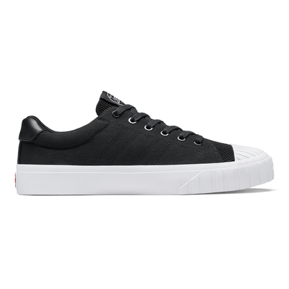 Black sneaker with white sole on a white background
