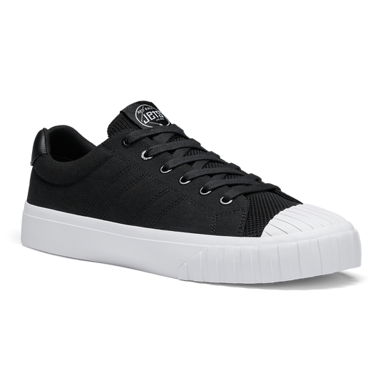 Black sneaker with white sole on a white background