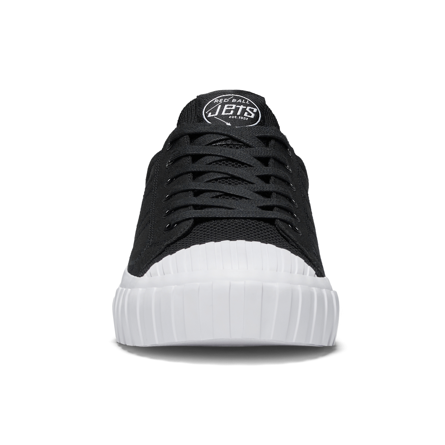 Black sneaker with white sole on a white background