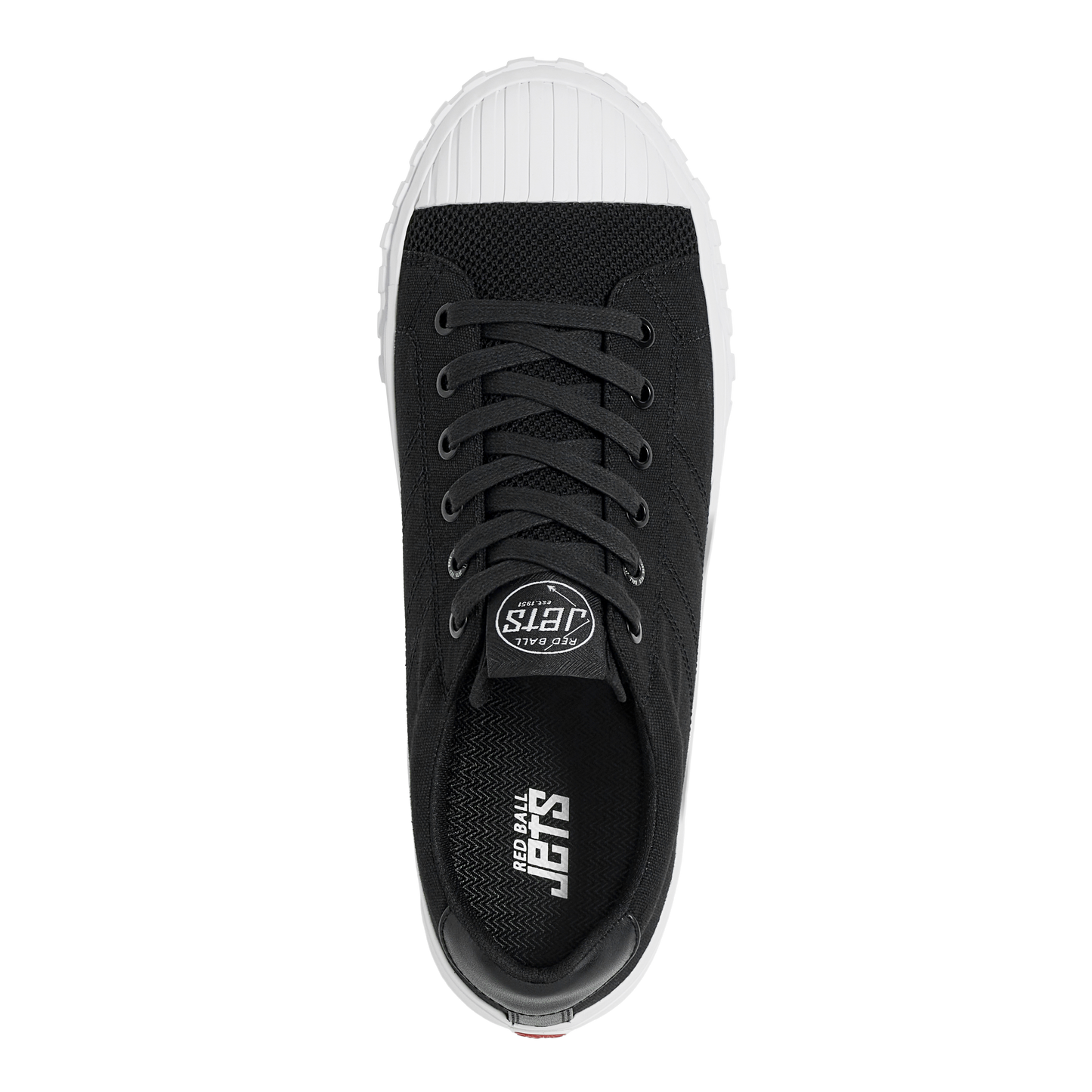 Black sneaker with white sole on a white background