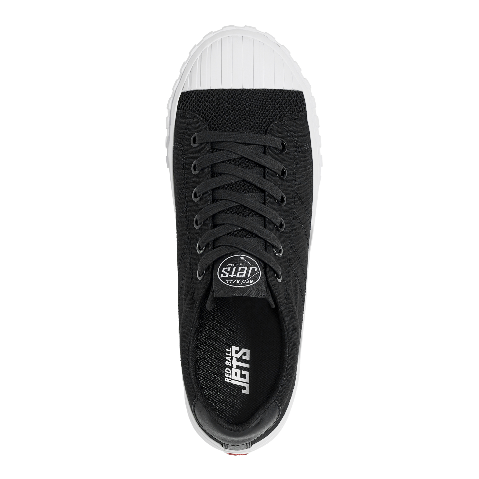 Black sneaker with white sole on a white background