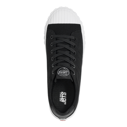 Black sneaker with white sole on a white background