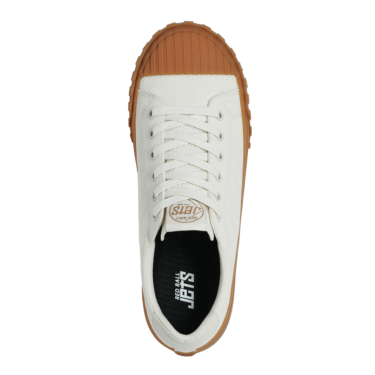 White sneaker with gum sole on a white background