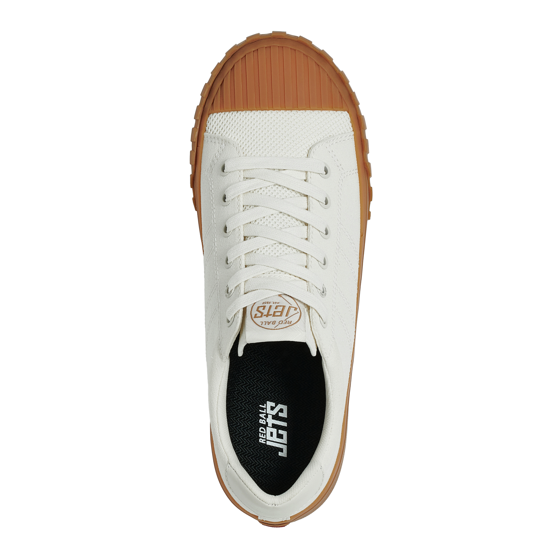 White sneaker with gum sole on a white background