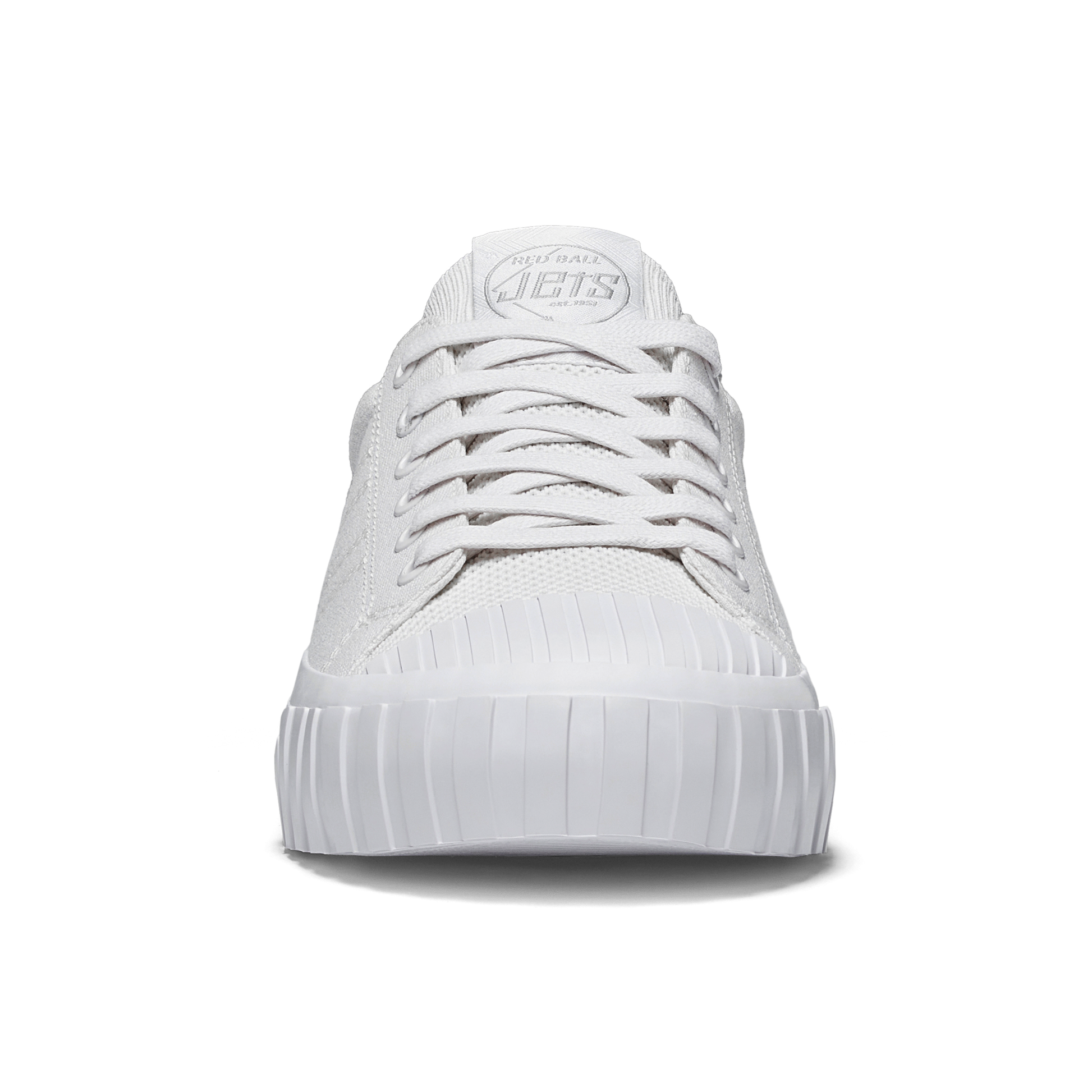 White sneaker with brand logo on a white background